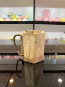 لیوان چوبی دسته کنفی
