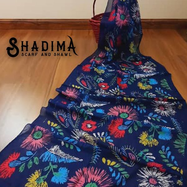 شال سورمه ای گل دار شادیما