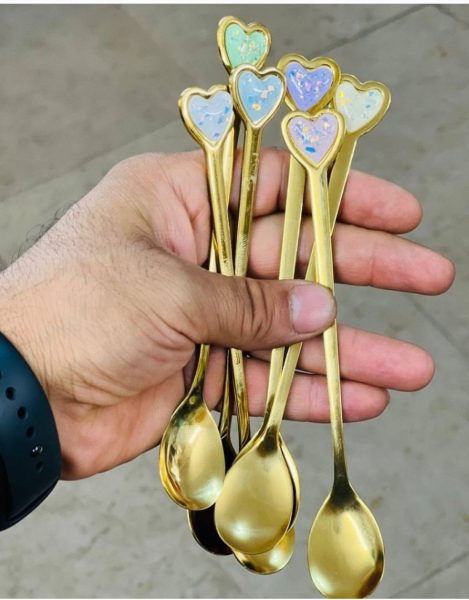 قاشق شربت خوری مدل قلب طلایی