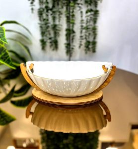 میوه خوری سرامیکی با پایه چوبی