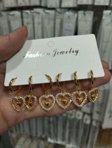 گوشواره حلقه ای پلاک جواهری