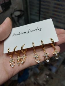 گوشواره حلقه ای پلاک جواهری