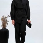 کت و شلوار یقه دراپ آستین پفکی