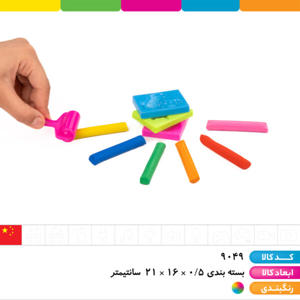 خمیر بازی ۶ رنگ روکارتی با ۳ قالب و غلتک