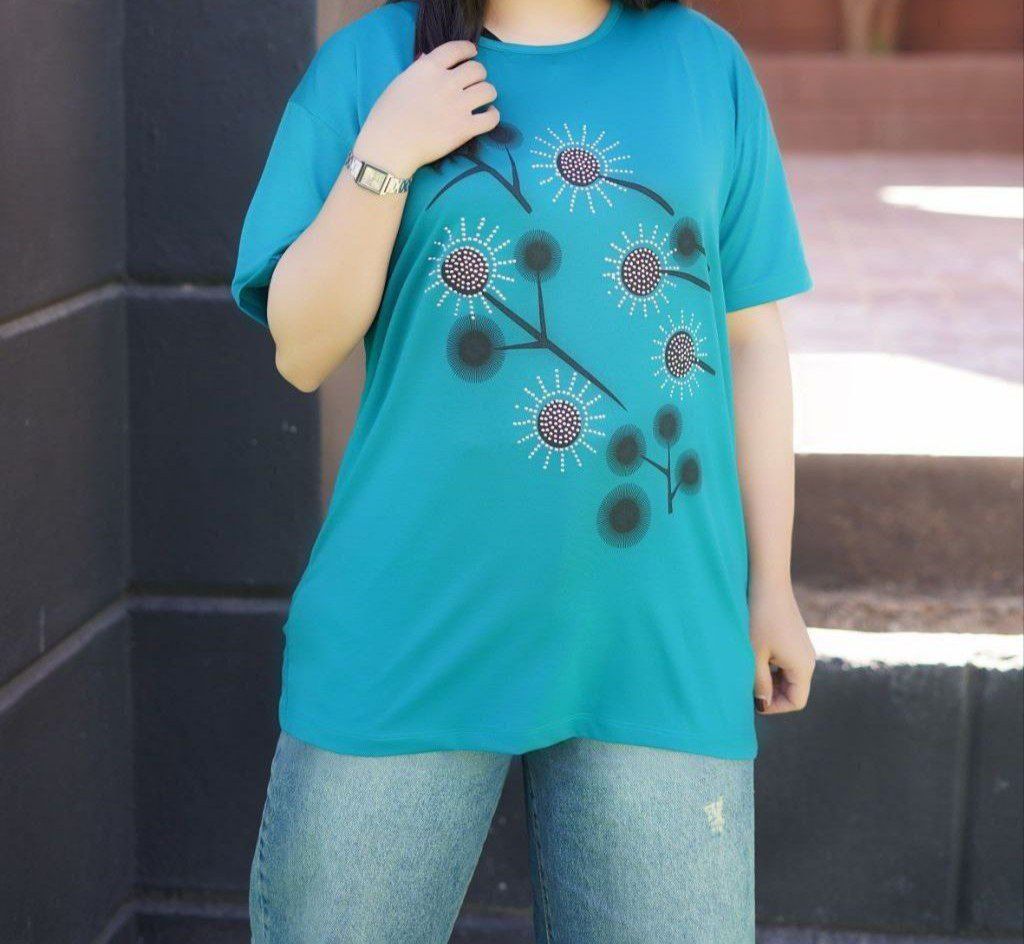 تیشرت قواره دار جلو نگینی