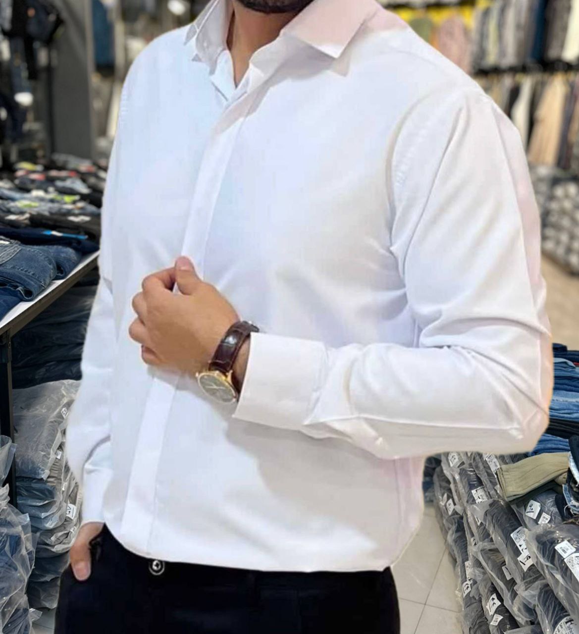 پیراهن اسپرت مردانه دکمه مخفی