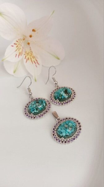 نیم ست نقره روس فیروزه اصل نیشابور