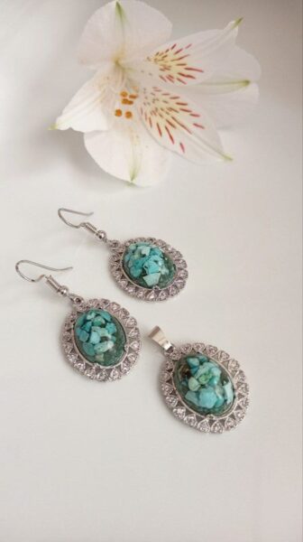 نیم ست نقره روس فیروزه اصل نیشابور