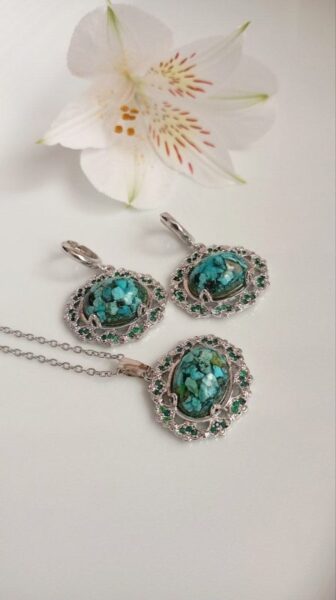 نیم ست نقره روس فیروزه اصل نیشابور