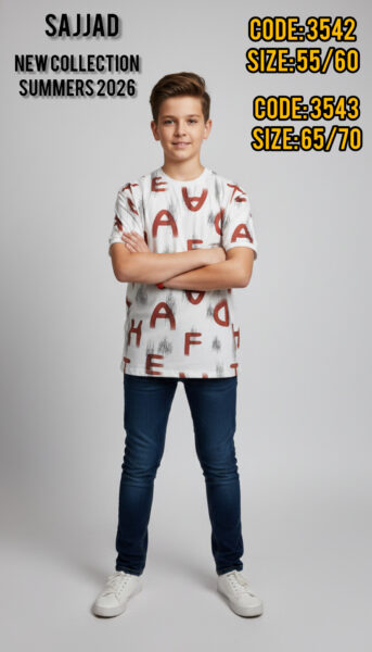 تیشرت تک پسرانه طرح لاتین