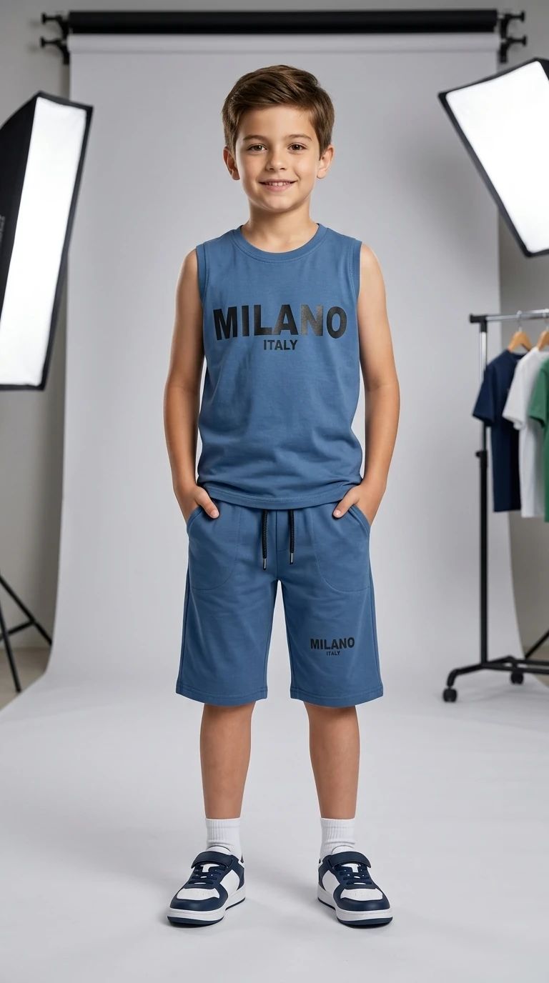 ست تاپ و شلوارک پسرانه طرح MILANO